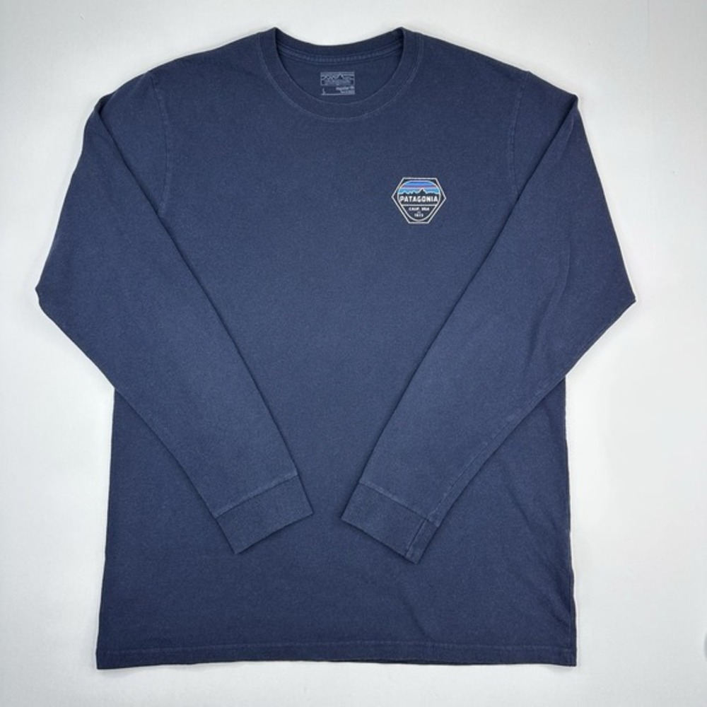 Patagonia Men Navy Blue Fitz Roy Hex Long Sleeve Graphic T-Shirt STY39113 Size L